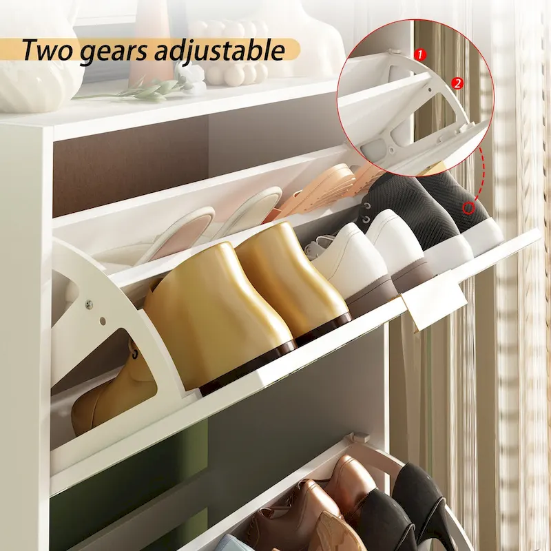 Shoe Cabinet with 3 Mirrored Flip Drawers, Free Standing Slim