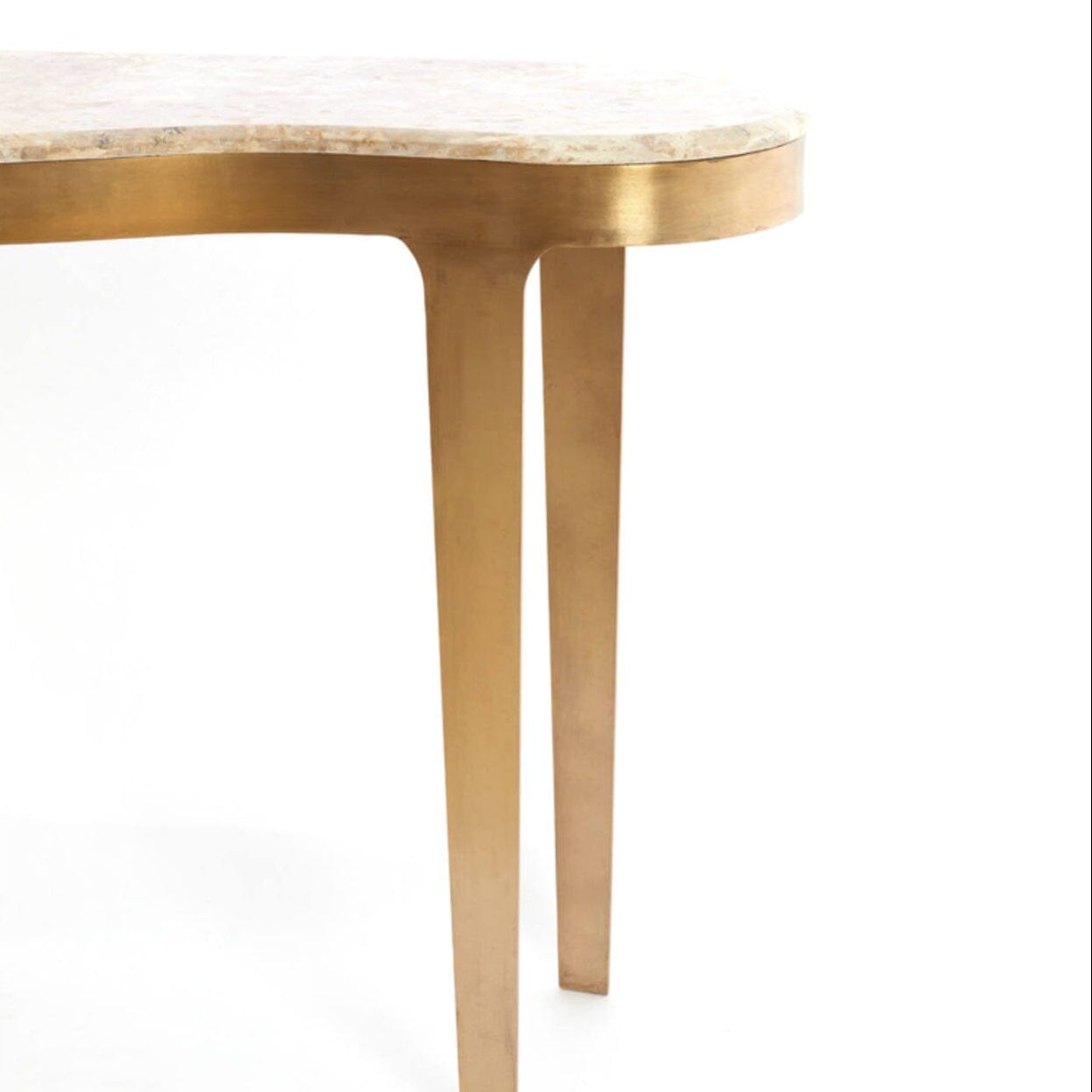 Antique Bronze Abstract Shaped Console Table with Taupe Marble Top
