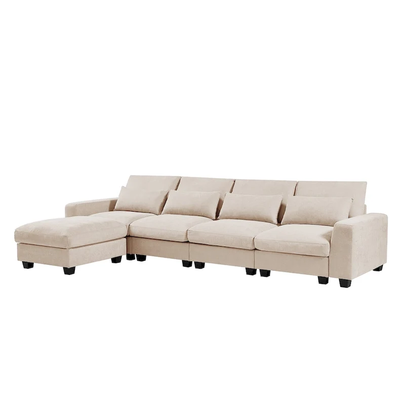 L-Shape Sectional Sofa with Reversible Chaise and Feather-Filled Cushions
