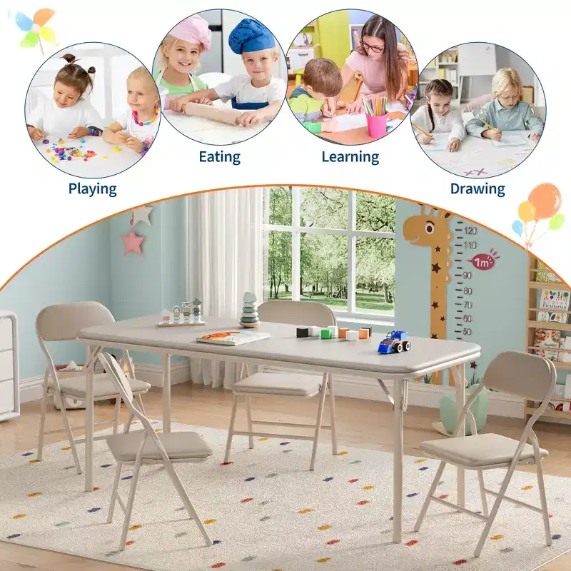 5-Piece Children's Folding Table and Chair Set, Toddler Kids Activity Table and Chair Set for Restaurants, Nurseries, Classrooms