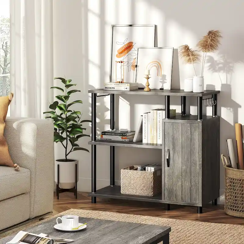 4-Tier Kitchen Islands Microwave Oven Stand-Kitchen Cabinets with hooks - 35.4in W