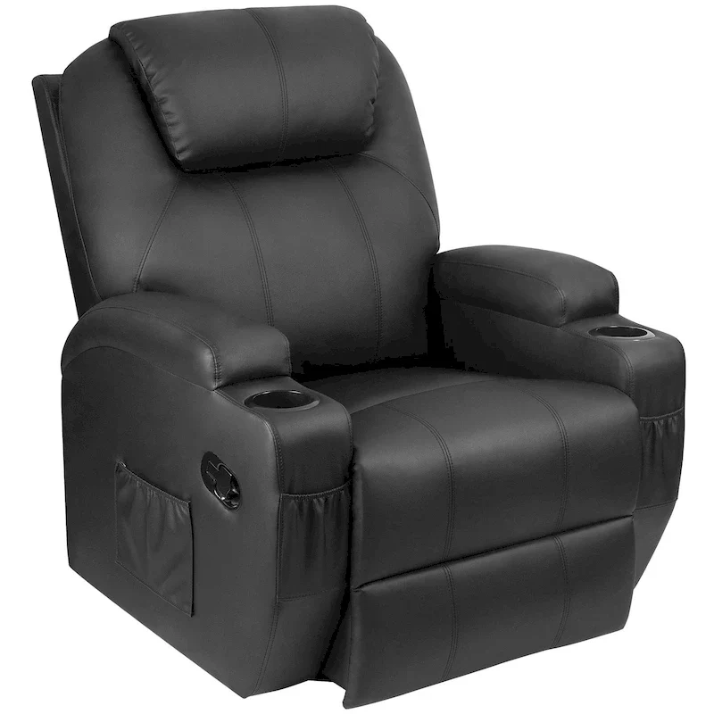 Massage Recliner Chair with Swivel, Heating & Faux Leather