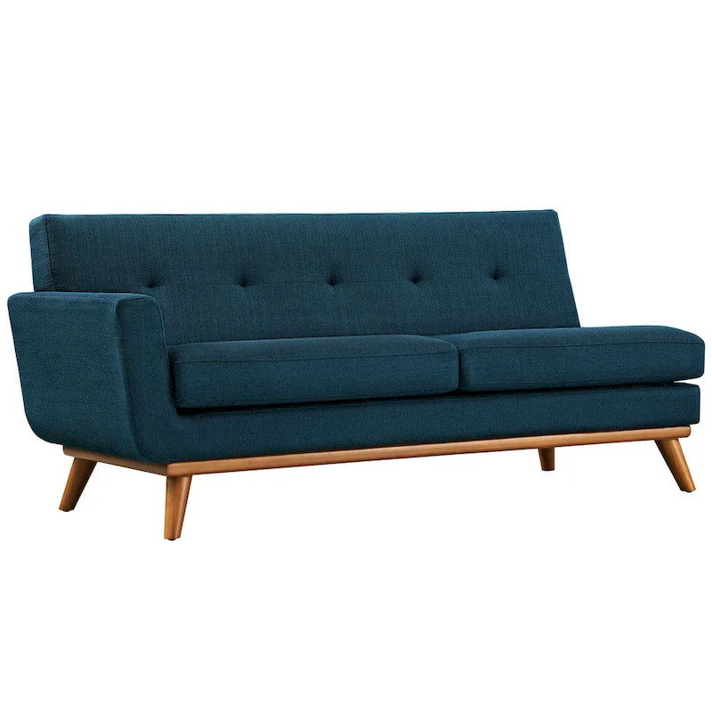 Engage Mid-century Modern Upholstered Fabric Left-arm Loveseat, Azure