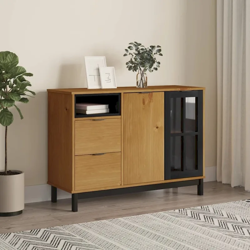 Sideboard with Glass Door 43.3x15.7x31.5 Solid Wood Pine