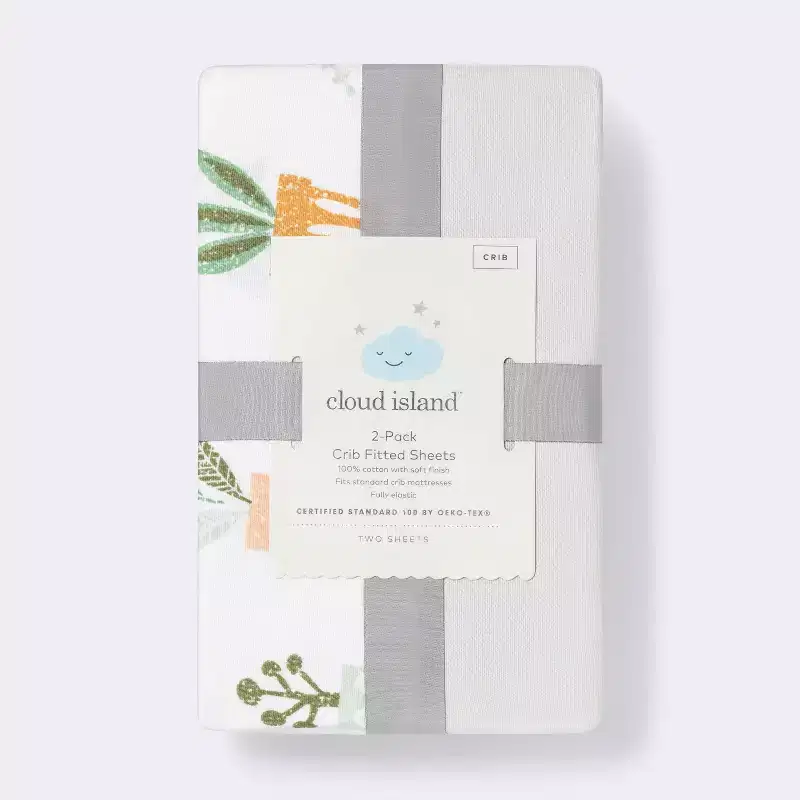 Fitted Crib Sheet - Cloud Island™ - Plants/Gray - 2pk: 100% Cotton, Botanical Percale, 200 Thread Count