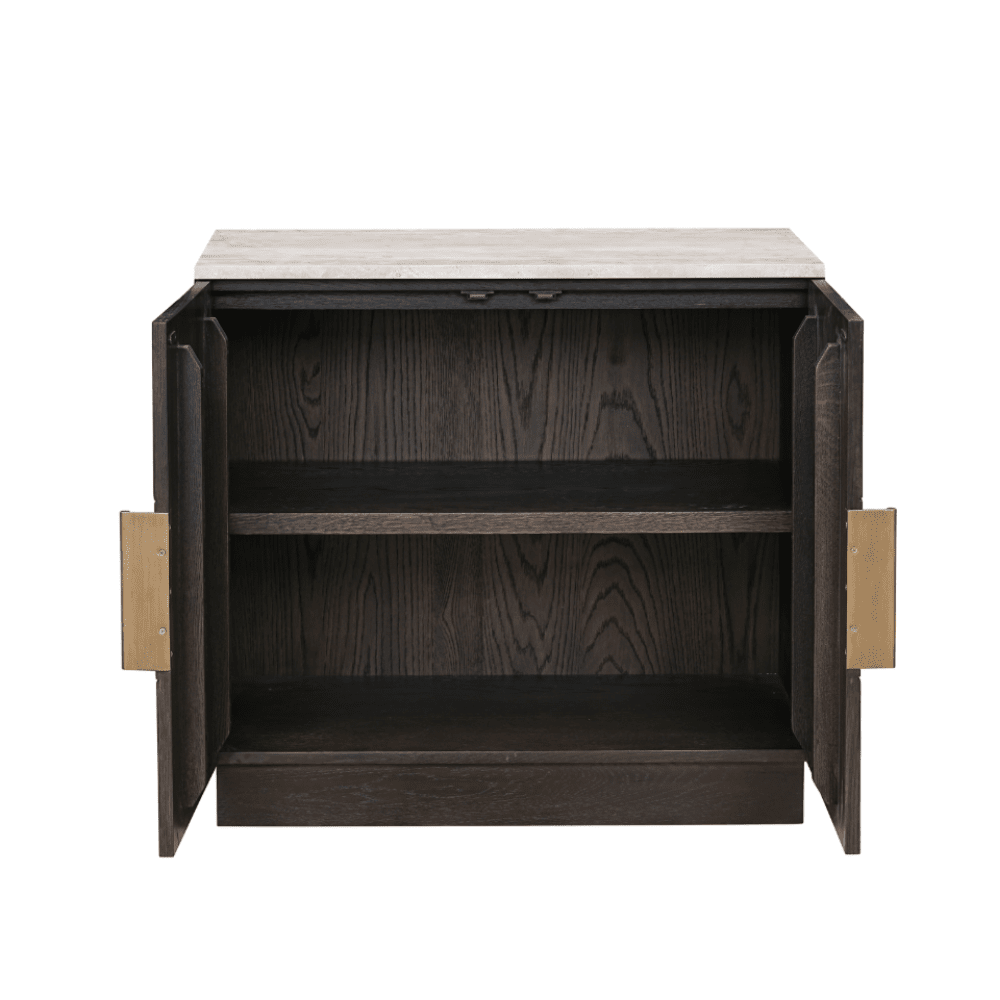 Deep Brown 2 Door Sideboard with Travertine Top