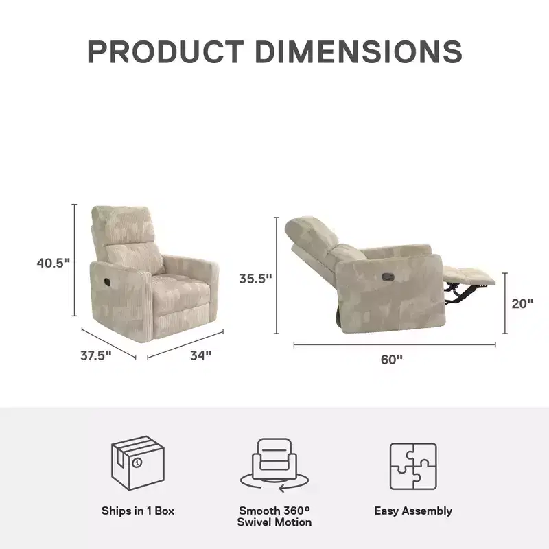 DHP Lukas Swivel Recliner Chair