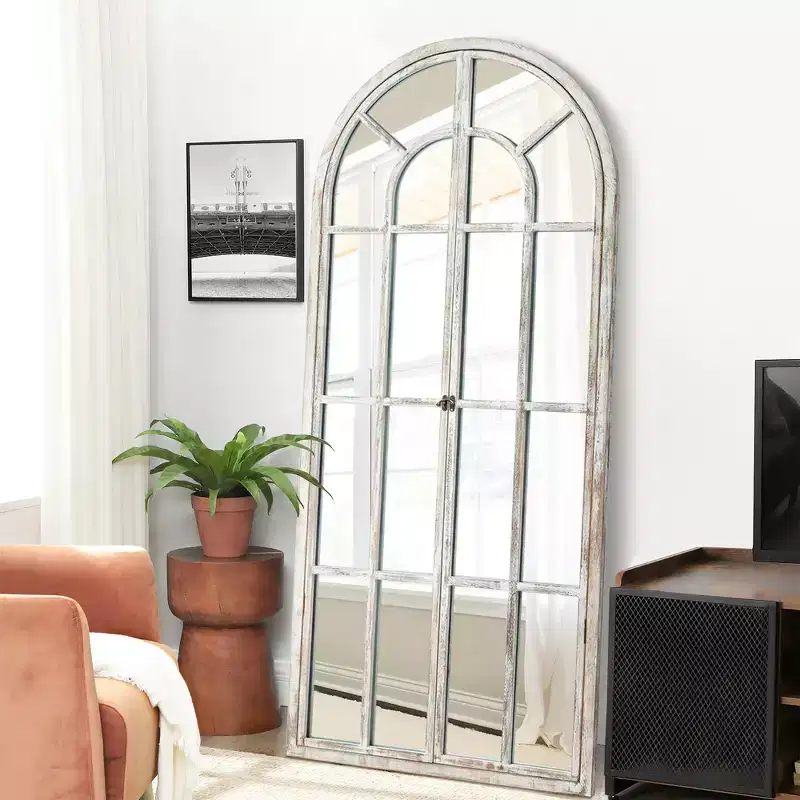 Arched Wood Frame Window Mirror - Full Length