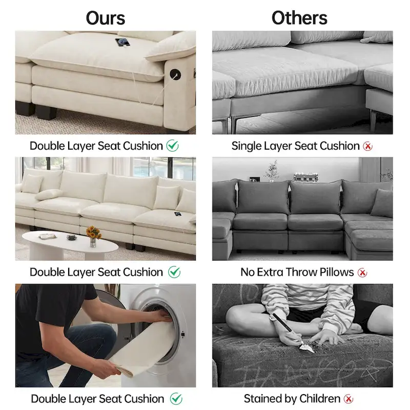 5 Seat Modular Sofa Sleeper Couch Set Convertible L Shaped Sofa Couch for Living Room
