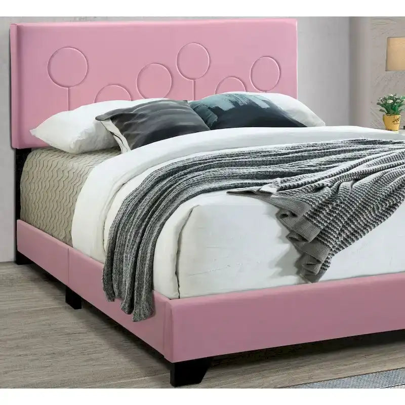 Queen Upholstered Bed – Bubblegum Pink, Faux Leather, Modern Style, Sleeps 1