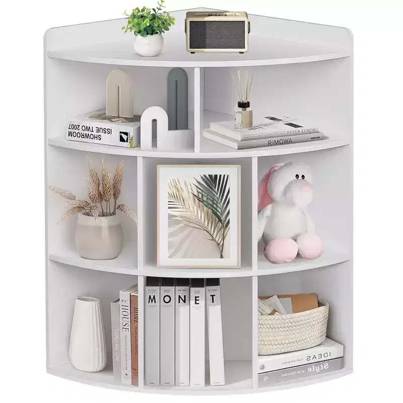VECELO Corner Cabinet, 3-Tier Cube Storage Organizer, Triangle Bookcases with 8 Cubbies