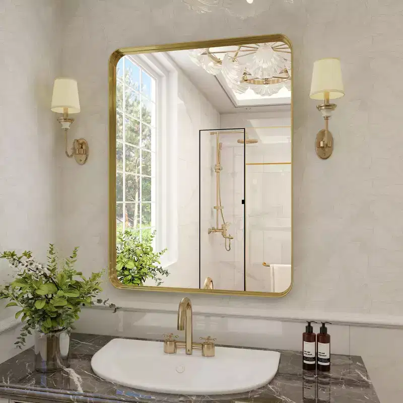 HOMLUX Wall Mount Bathroom Mirror Rectangular Vanity Wall Mirror Vertical Horizontal,Black/Gold