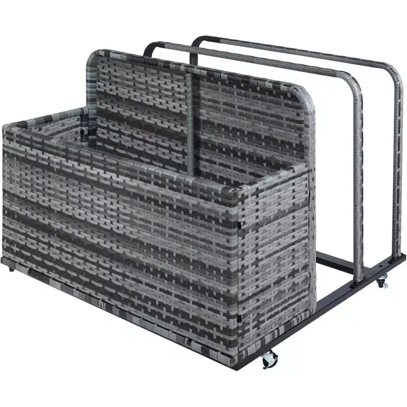 Pool Storage Bin with PE Rattan, Pool Organizer for Cushions & Floaties
