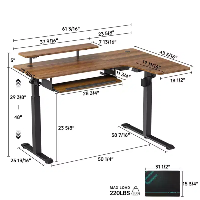 EUREKA ERGONOMIC 60x23 L Shaped Standing Desk with Accessories Set