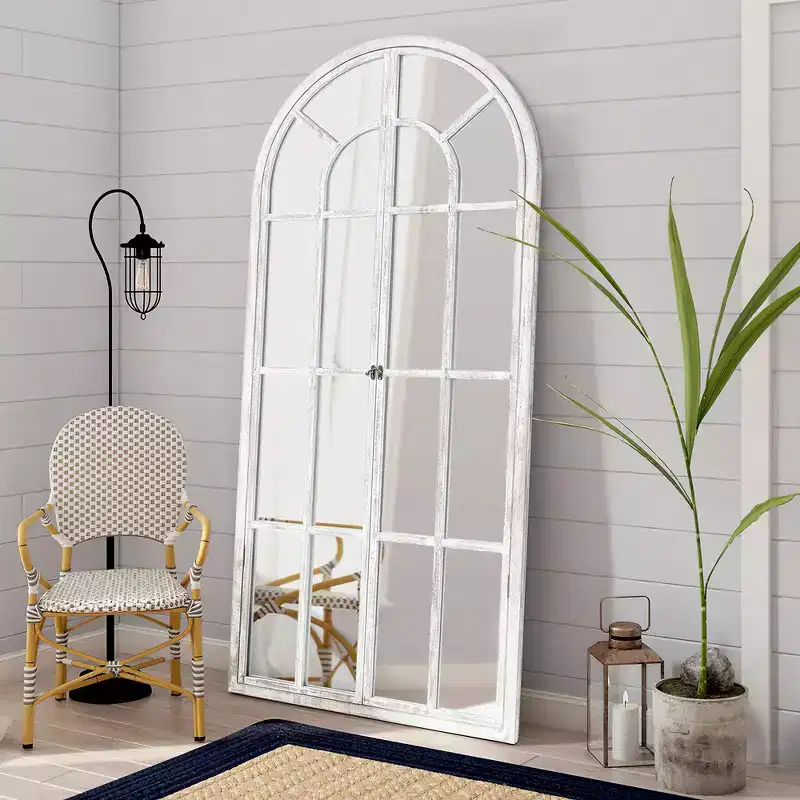 Arched Wood Frame Window Mirror - Full Length