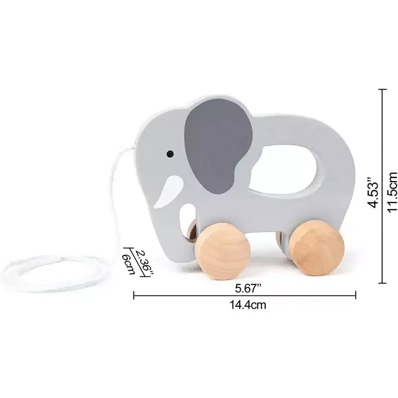 Hape: Push & Pull Elephant- Gray - Wooden Toy, Push-Pull-Grab, 1+
