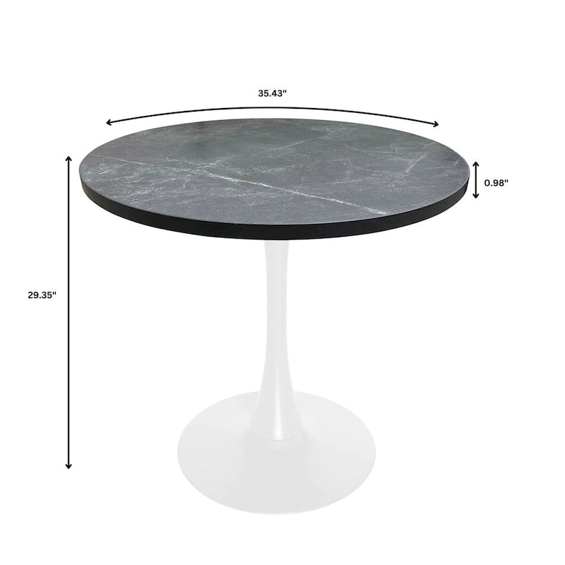 36 in. Round Dining Table for 4 with MDF Top and White Iron Base
