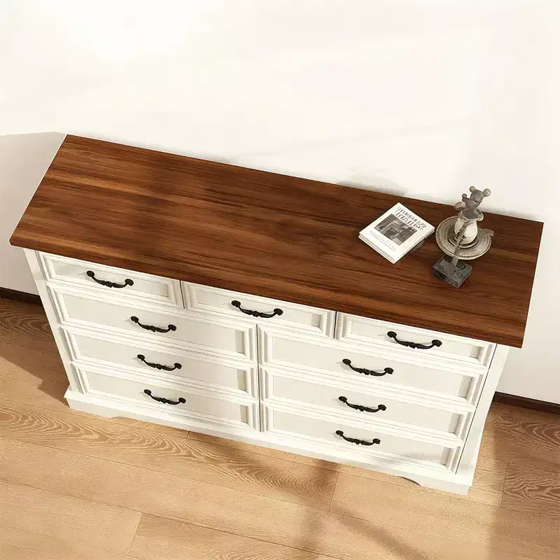 9 Drawer Farmhouse Dresser, Rustic Chest of Drawers with Ample Storage, Solid Wood Look & Metal Handles, Bedroom Clothes Organizer