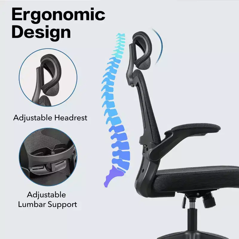 Ergonomic Mesh Office Chair with Headrest, Lumbar Support & Flip-Up Arms