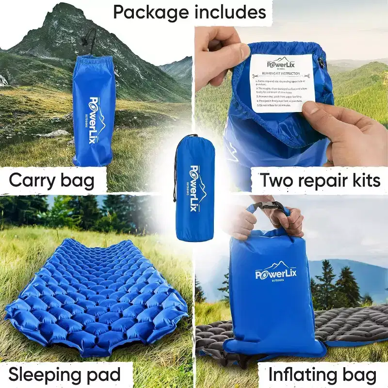 PowerLix Ultralight Sleeping Pad with Inflating Bag, Compact Hiking & Camping Mat
