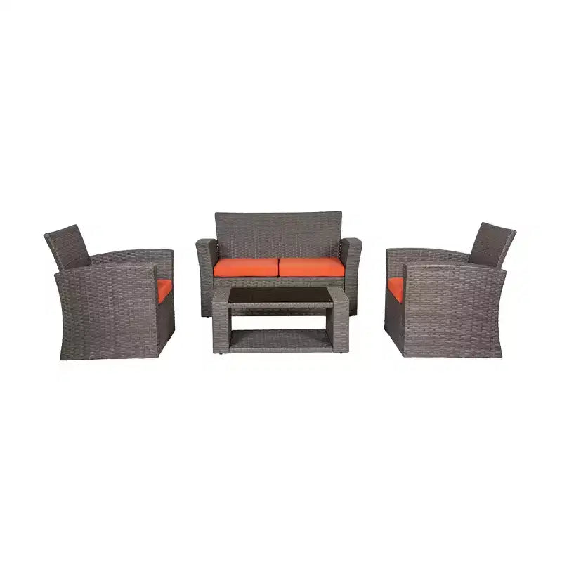 WestinTrends 4 Piece Outdoor Wicker Rattan Conversation Sofa set with Coffee table