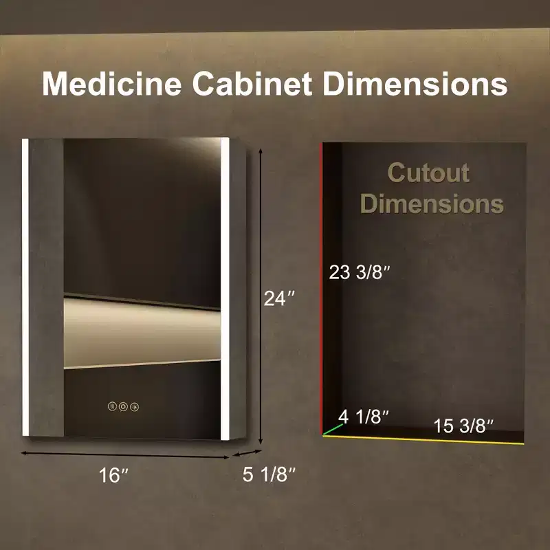 LED Medicine Cabinet with Mirror & Lights �C Recess/Wall Mount, Anti-Fog, Dimmable