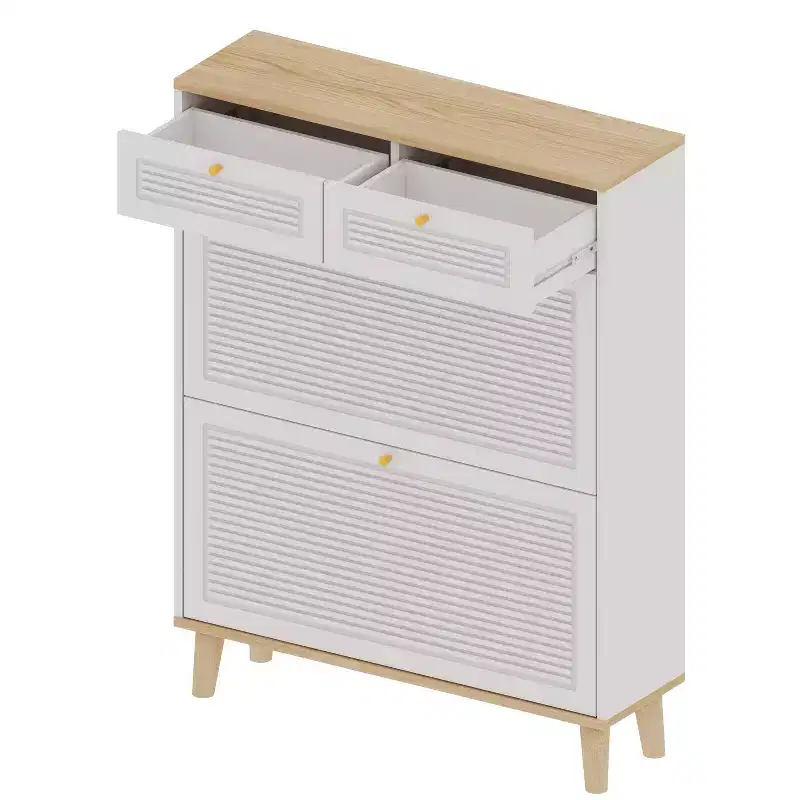 Freestanding 4-Drawer Shoe Cabinet with Flip Doors and Adjustable Shelf