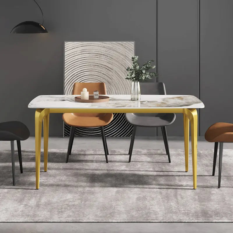 White & Black / Purple / Gold Sintered Stone Top Dining Table with Metal Legs for 4–6 Person
