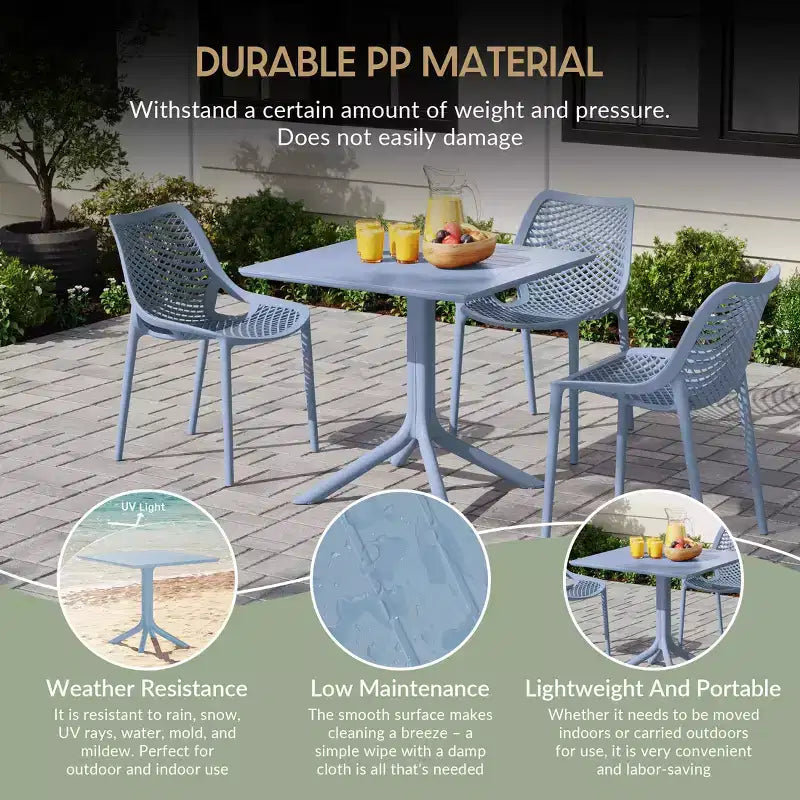 WestinTrends Playa 5-Piece Outdoor Resin Square Patio Dining Table Set with Stackable Patio Dining Chairs