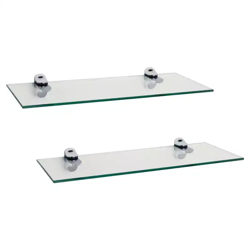 (Set of 2) 16 x 6 Floating Glass Shelves with Brackets - Danya B.
