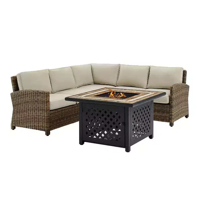 Bradenton 4pc Outdoor Wicker Sectional Set with Fire Table - Crosley