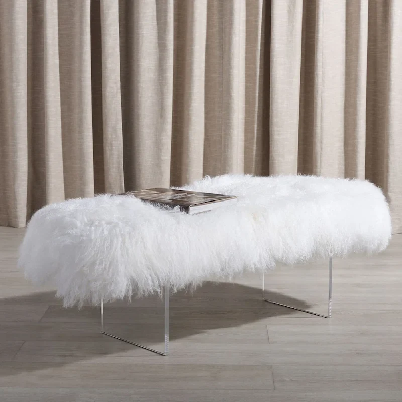 Gaetane Sheepskin Ottoman with Acrylic Legs