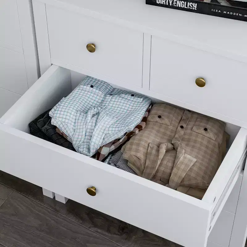 5-Drawer Fluted Dresser with Gold Metal Handles and Legs
