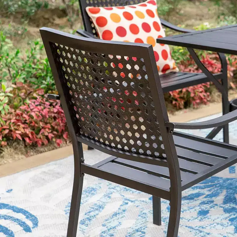 5pc Outdoor Dining Set with Metal Slat Round Table with Umbrella Hole - Captiva Designs: Stackable Chairs, Rust-Resistant