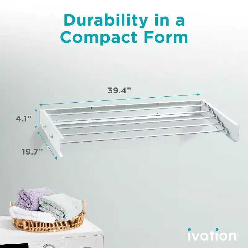 Ivation Retractable Wall Mounted Clothes Drying Rack - Foldable Laundry Drying Rack for Clothing