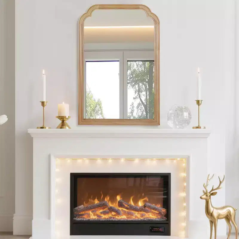 Modern Rounded Edges Decorative Wall Mirror, Solid Wood Frame