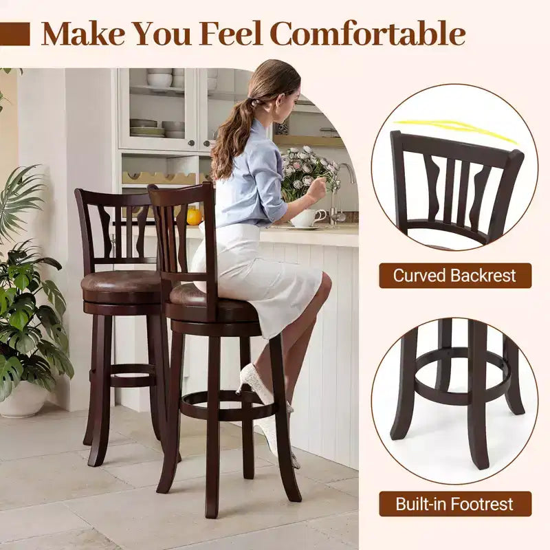 Costway 30 Bar Height Swivel Bar Stools Set of 2 w/Back & Faux Leather Seat