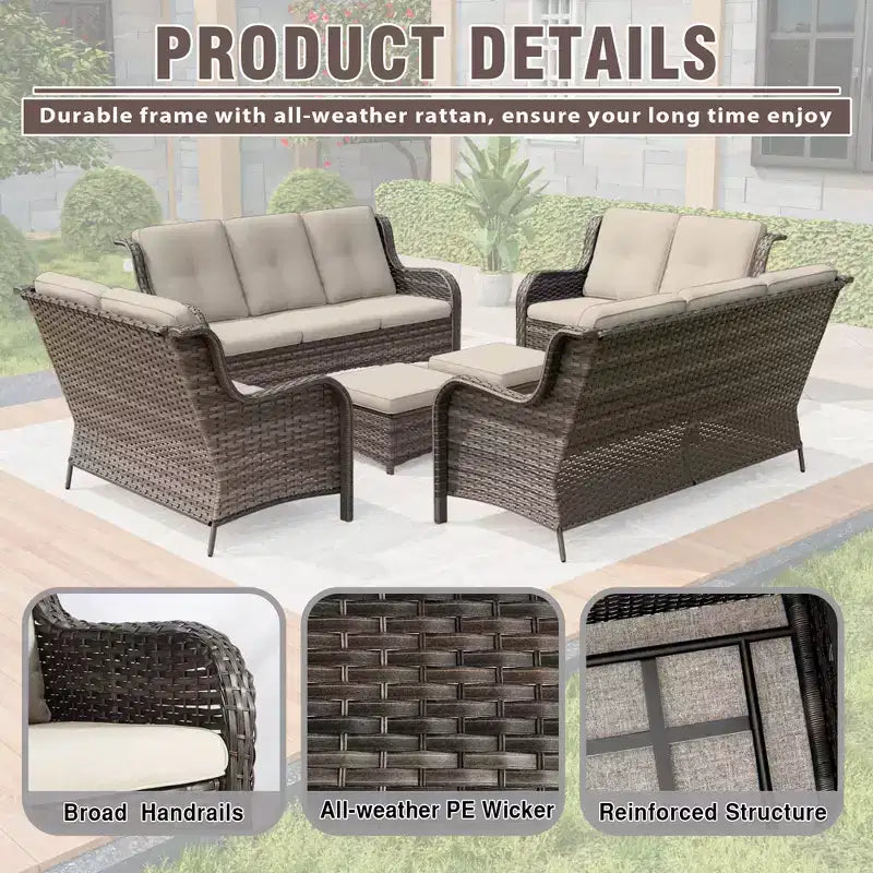 UPTIOT 6 Pieces Outdoor Wicker Sectional Sofa