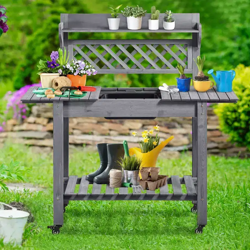 Yaheetech Outdoor Garden Potting Bench Wooden Work Station