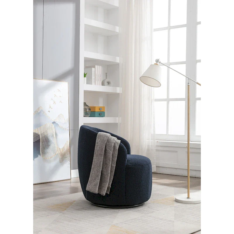 Green Chenille Swivel Barrel Chair with Metal Ring Base