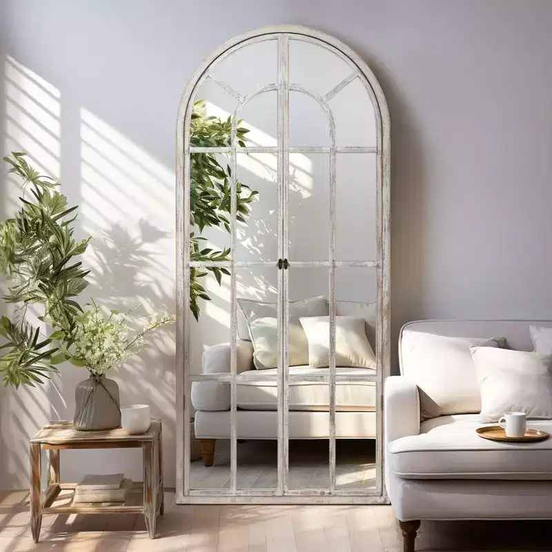 Arched Wood Frame Window Mirror - Full Length