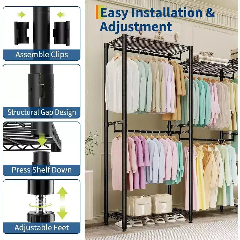 Freestanding Clothing Rack, 70.5 H Garment Rack Combo with Adjustable Shelves Storage for Bedroom Laundry Room Closet