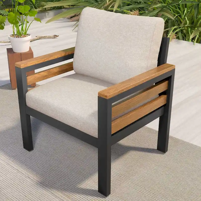 4-Piece Outdoor Sofa Set for 5 with Solid Wood Coffee Table and Removable Cushions