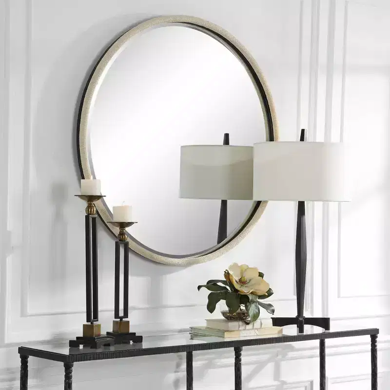 Uttermost Ranchero White Rope 42 1/2 Round Oversized Wall Mirror