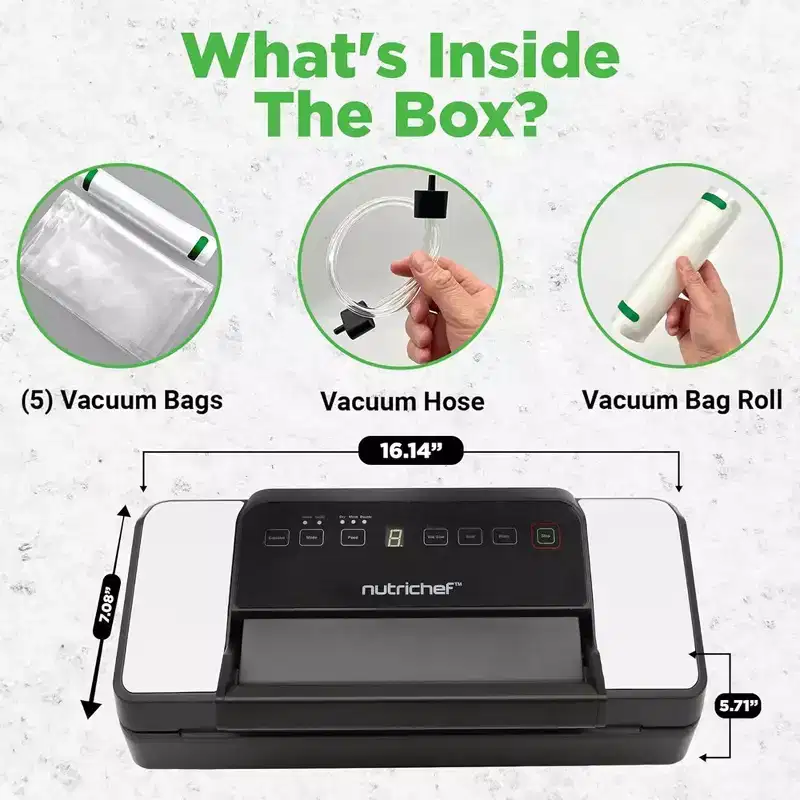NutriChef Automatic Vacuum Sealer with Dual Sealing, Roll Cutter - Black