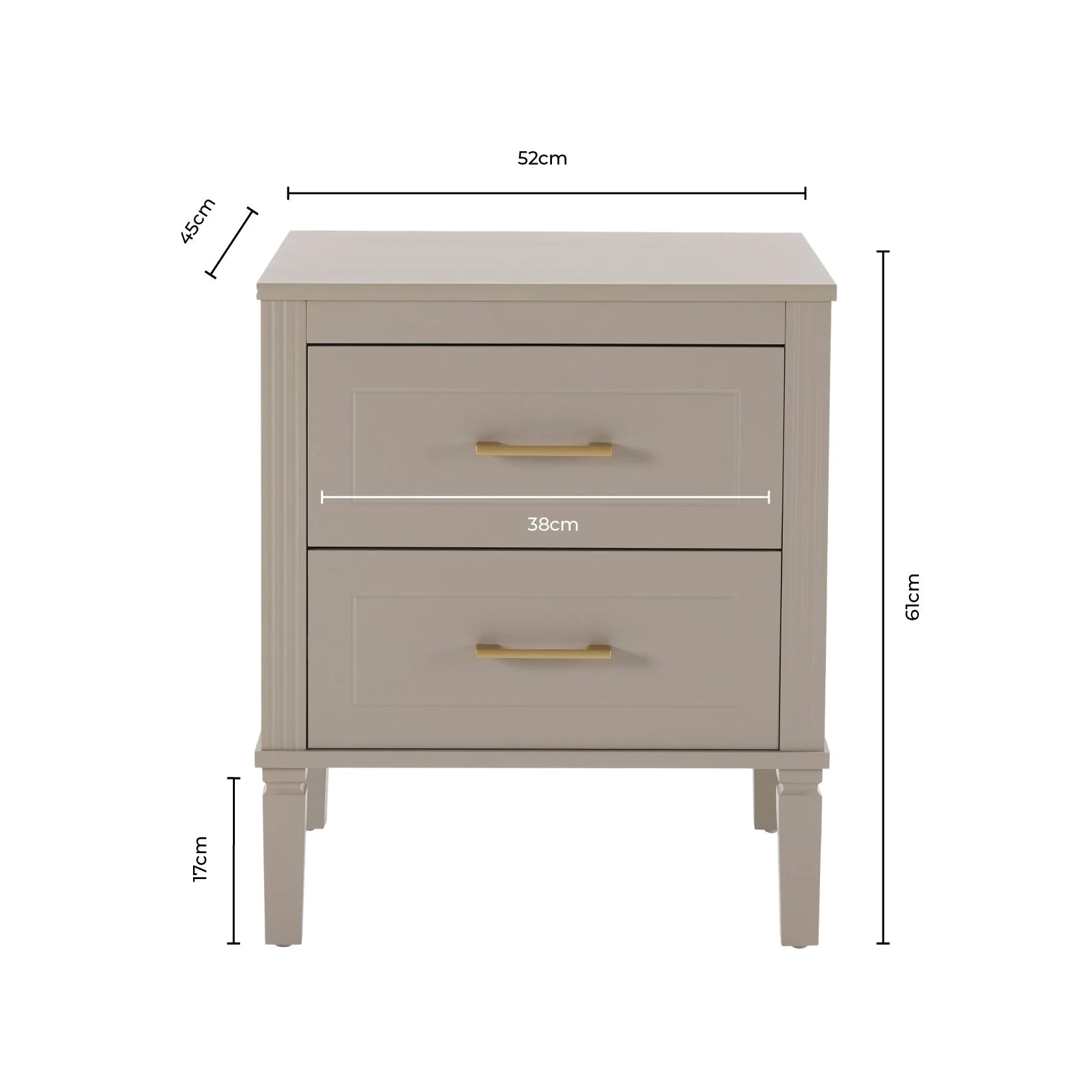 2 Drawer Bedside Table - Taupe