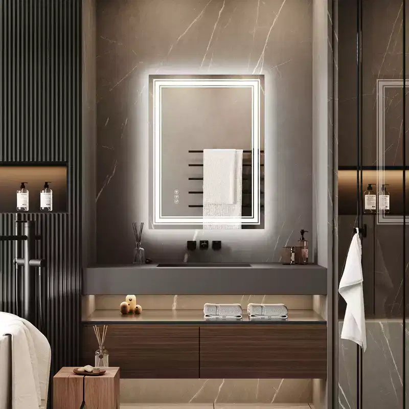 LED Backlit & Front-Lit Bathroom Mirror with Anti-Fog & Dimming