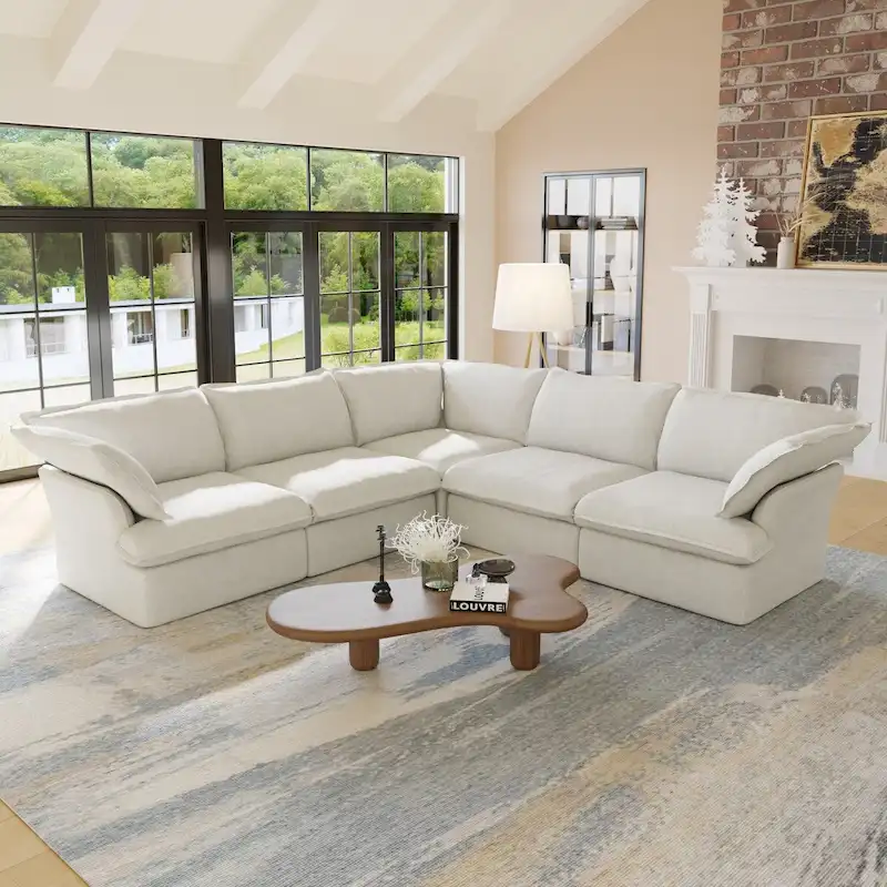 5-Seat Modern V Shape Sectional Couch for Living Room
