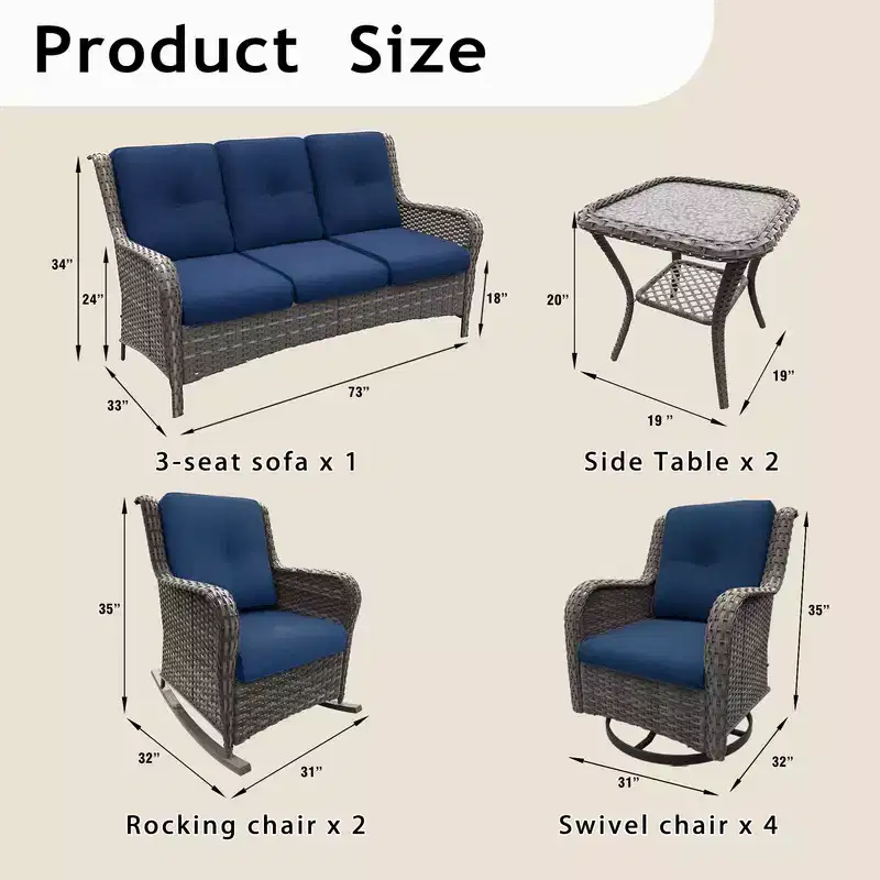 UPTIOT 9 Pieces Outdoor Wicker Sectional Sofa