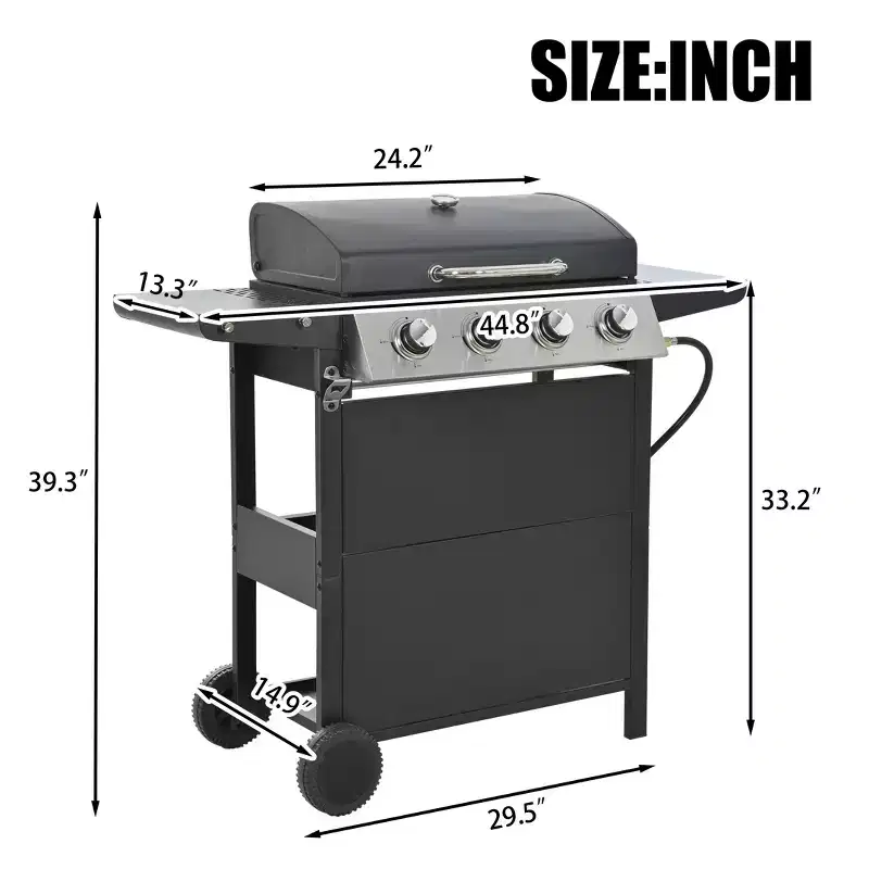 GDFStudio Gabrielle 4 Burner 34,000 BTU Propane Gas Grill with Shelves and Porcelain-enamel Wire Cooking Grates